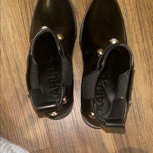 Karl Lagerfeld Glossy Black Boots with Gold Details